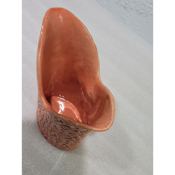 Embossed Orange Tulip Vase Handmade Ceramic Flowers Unique - Picture 5 of 8